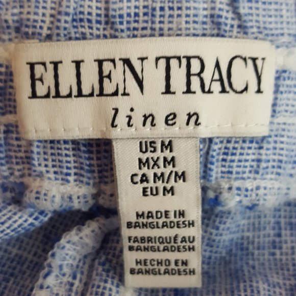 Ellen Tracy Blue Striped 100% Linen High Rise Cuffed Shorts - Picture 3 of 3